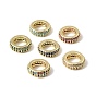 Brass Micro Pave Cubic Zirconia Beads, Flat Round, Large Hole Beads, Rack Plating, Long-Lasting Plated, Lead Free & Cadmium Free, Real 18K Gold Plated