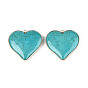 Dyed Synthetic Turquoise Heart Pendants, with Golden Brass Edge