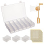 100PCS Plastic Embroidery Thread Card Bobbins and 1PC String Winder, Plastic Clear Beads Storage Containers and Paper Stickers