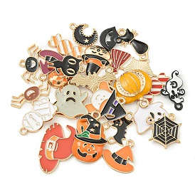 Halloween Theme Alloy Enamel Pendants, Mixed Shapes, Golden