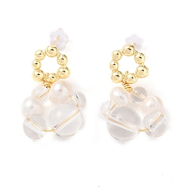 Natural Quartz Crystal Dangle Earrings, Brass Pearl Stud Earrings for Women