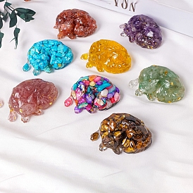 Resin Fox Display Decoration, with Natural & Synthetic Gemstone Chips inside Statues for Home Office Decorations