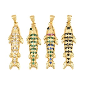 Messing Mikro ebnen Zirkonia Anhänger, Fisch Charme, cadmiumfrei und bleifrei, Gestell, langlebig überzogen, echt 18 k vergoldet