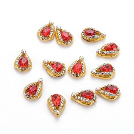 Alloy Cabochons, Nail Art Decoration Accessories, with K9 Glass Rhinestones, Drop