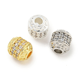 Rack Plating Brass Micro Pave Clear Cubic Zirconia Beads, Long-Lasting Plated, Lead Free & Cadmium Free, Column