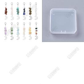 2 conjuntos de chips de piedras preciosas colgante decoración, con aleación de zinc luna, encanto de cierres de pinza de langosta, para llavero, bolso, adorno de mochila