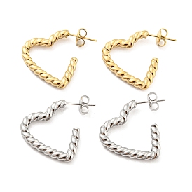 304 Stainless Steel Stud Earring, Half Hoop Earrings for Women, Twist Heart Ring