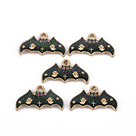 Alloy Enamel Charms, with Glitter Powder, Cadmium Free & Nickel Free & Lead Free, for Halloween, Bat, Light Gold