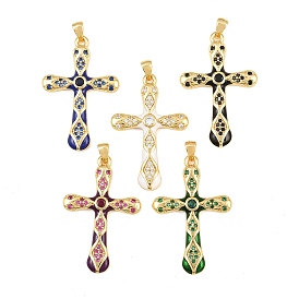 Micro cuivres ouvrent pendentifs zircone cubique, avec l'émail, charmes croisées, sans cadmium et sans plomb, crémaillère plaquage, plaqué longue durée, réel 18 k plaqué or