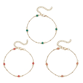 3шт. браслеты из натуральных малайзийских нефритовых бусин-рондель, 304 браслеты-цепочки из нержавеющей стали для женщин