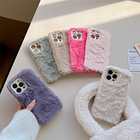 Étui de téléphone portable en peluche chaud pour femmes filles, housses de protection d'appareil photo en plastique pour l'hiver pour iPhone 13/13 pro/13 pro max/14/14 pro/14 plus/14 pro max