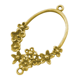 Литые звенья / разъемы, без свинца и без кадмия, овальные, акцентировано с цветком, 42x26x4 мм