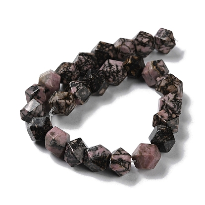 Natural Rhodonite Star Cut Round Beads Strands, Faceted