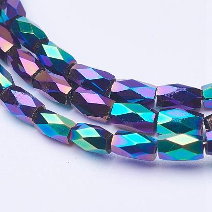 Electroplate Transparent Glass Beads Strands, Full Plated, Faceted, Column