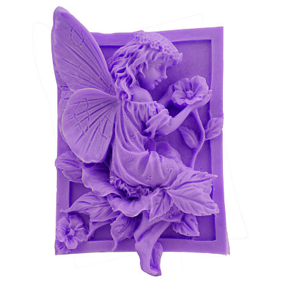 Silicone Molds, for Handmade Soap Making, Rectangle with Fairy & Flower