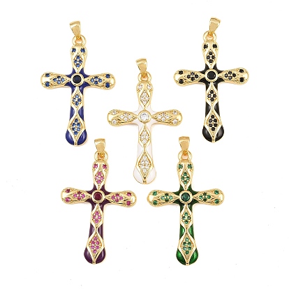 Micro cuivres ouvrent pendentifs zircone cubique, avec l'émail, charmes croisées, sans cadmium et sans plomb, crémaillère plaquage, plaqué longue durée, réel 18 k plaqué or