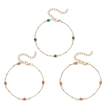 3шт. браслеты из натуральных малайзийских нефритовых бусин-рондель, 304 браслеты-цепочки из нержавеющей стали для женщин