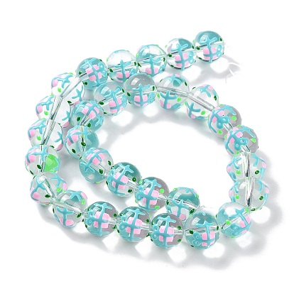 Glass Beads Strands, Hand Painted Beads, with Enamel, Round