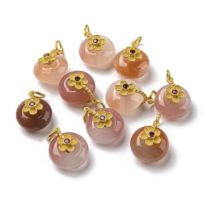 Natural Yanyuan Agate Donut Charms, with Brass Findings