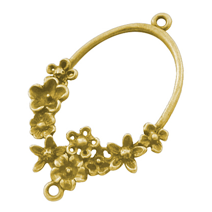 Литые звенья / разъемы, без свинца и без кадмия, овальные, акцентировано с цветком, 42x26x4 мм