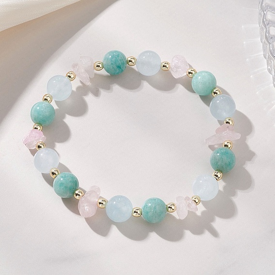 Браслеты из натуральных бусин розового кварца, амазонита и кварца для женщин, круглые, с Гальваническим немагнитных синтетическими гематита бисера