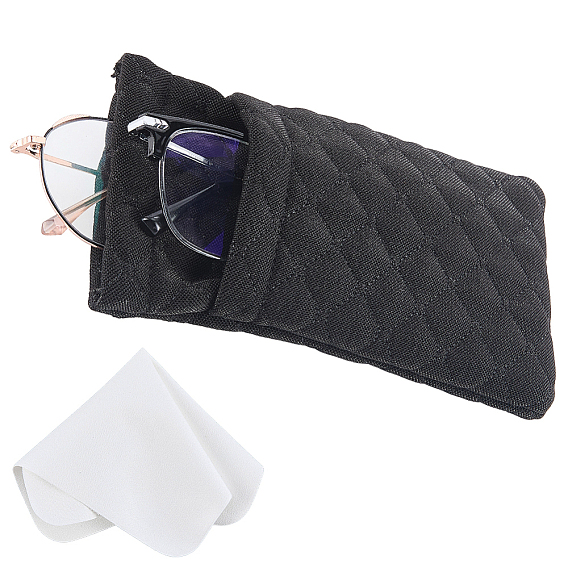 1Pc PU Imitation Leather Eyeglass Cases, Rectangle, with 1Pc Suede Fiber Glasses Cleaning Cloth