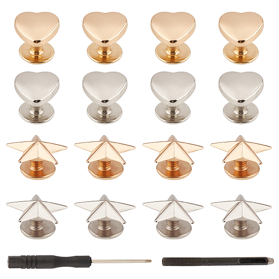 Alloy Decoration Screwback Stud Rivets and Tool, for Belt Clothes Purse Handbag Leather Craft, DIY Handmade Accessories
