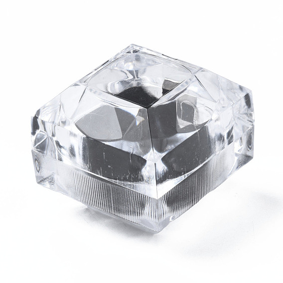 Transparent Plastic Ring Boxes, with Sponge, Jewelry Box, Square