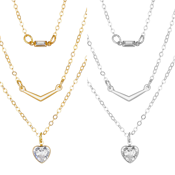 4 шт. 2 многослойные ожерелья из сплава с кристаллами и стразами разных цветов, ожерелья с подвеской в форме сердца и бабочки для женщин