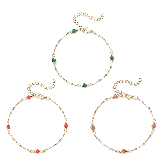 3шт. браслеты из натуральных малайзийских нефритовых бусин-рондель, 304 браслеты-цепочки из нержавеющей стали для женщин