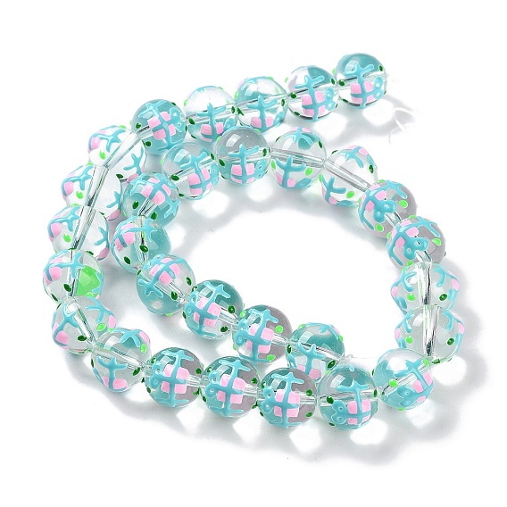 Glass Beads Strands, Hand Painted Beads, with Enamel, Round