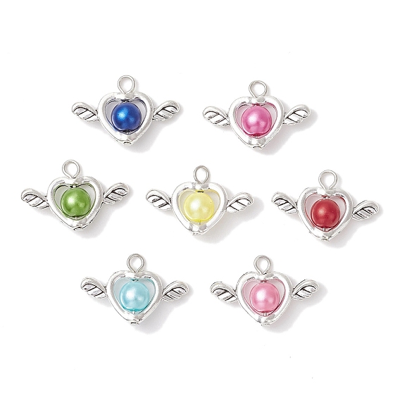 Подвески из искусственного жемчуга из окрашенного распылением АБС-пластика, форма сердца и крылья, с рамкой из сплава и железной петлей