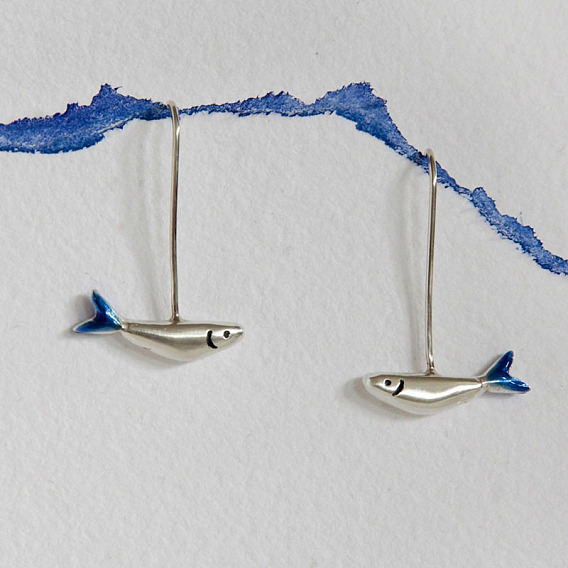 Alloy Enamel Dangle Earrings, Fish