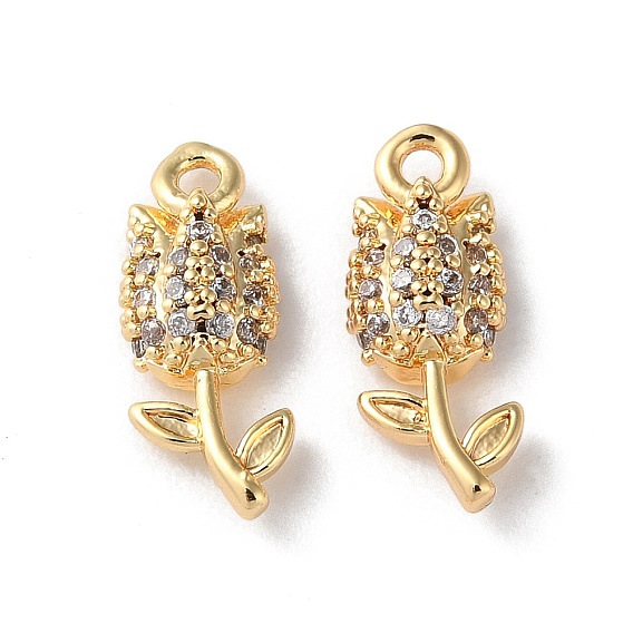 Rack Plating Brass Cubic Zirconia Pendants, Flower