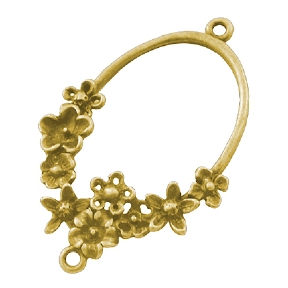 Литые звенья / разъемы, без свинца и без кадмия, овальные, акцентировано с цветком, 42x26x4 мм