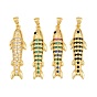 Micro latón allanan colgantes cúbicos del zirconia, encantos de pescado, sin plomo y cadmio, chapado en rack, larga duración plateado, real 18 k chapado en oro