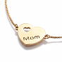 Mother's Day Gifts, 201 Stainless Steel Slider Bracelets, Box Chains, Heart with Word Mom