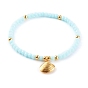 Golden Plated 304 Stainless Steel Stretch Charm Bracelets, with Glass Beads, Shell