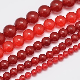 Brins naturels et teints perles malaisie jade, imitation agate rouge, ronde