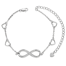 925 Sterling Silber Link Armbänder, mit der Note aaa Zirkonia, Herz und Unendlichkeit