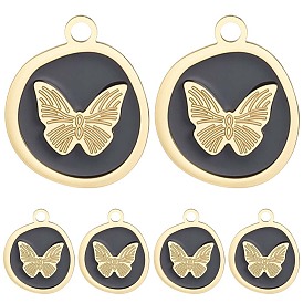 8шт. вакуумное покрытие pvd 201 подвески из нержавеющей стали, с эмалью, плоский круглый с подвеской в виде бабочки, реальный 18 k позолоченный