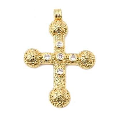 Латунные микропаве прозрачные подвески с фианитом, долговечный, стойки покрытие, без свинца и без кадмия, крест прелести