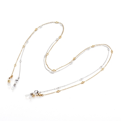 304 Edelstahl-Glieder-Brillenketten-Sets, Halsband für Brillen, mit 304 Edelstahl-Gliederketten und Gummi-Brillenhalter