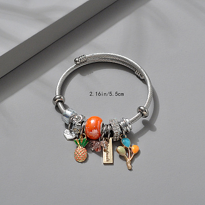 Регулируемые европейские браслеты из нержавеющей стали, браслеты с подвесками для женщин, со сплавом, стразами и эмалью