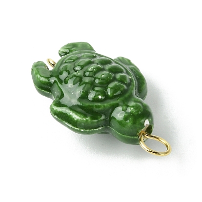 Handmade Procelain Pendants, with Golden Tone Iron Loop, Turtles