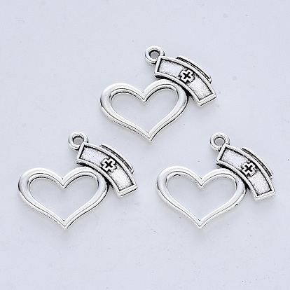 Tibetan Style Alloy Pendants, Cadmium Free & Nickel Free & Lead Free, Heart with Nurse Cap