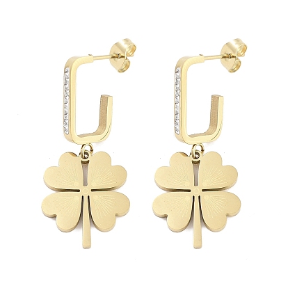 Clover 304 Stainless Steel Dangle Earrings, Rhinestone Stud Earrings for Women