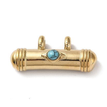 Boho Style Synthetic Turquoise Dyed 1-Bead Pendants, Column Charms with Golden Plated 304 Stainless Steel Findings