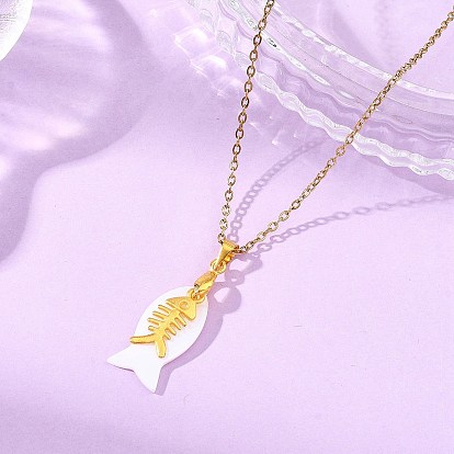 Кулон из морских ракушек и рыбьих костей из сплава 304 цепочка из нержавеющей стали для женщин, белые