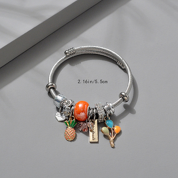 Регулируемые европейские браслеты из нержавеющей стали, браслеты с подвесками для женщин, со сплавом, стразами и эмалью